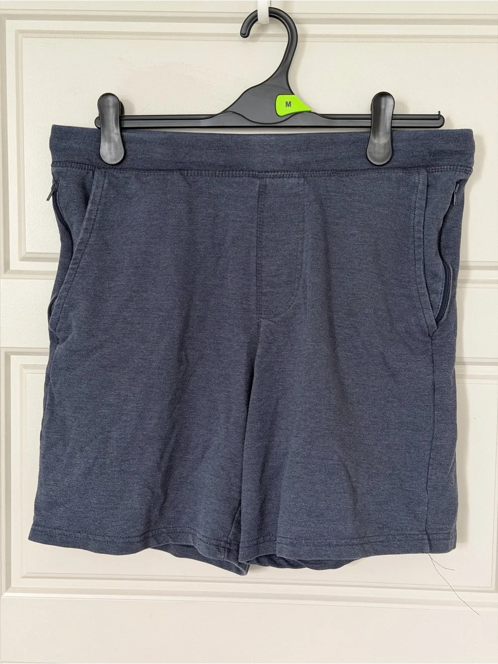 Eddie Bauer Lounge Men's Jersey Sweat Shorts Heather Navy Blue Zip Pockets M